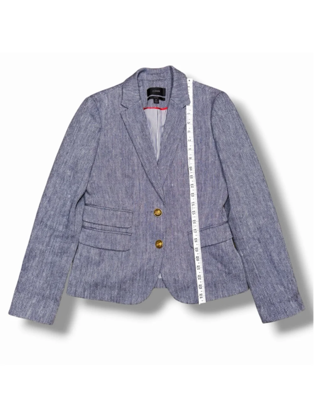 J.Crew Womens Blazer 2 TALL Blue Linen Dalton Herringbone Gold Button Tweed EUC